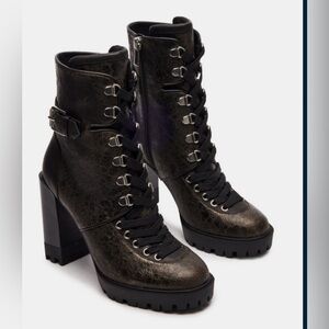 Black Crackled Leather Lace up Heeled booties!